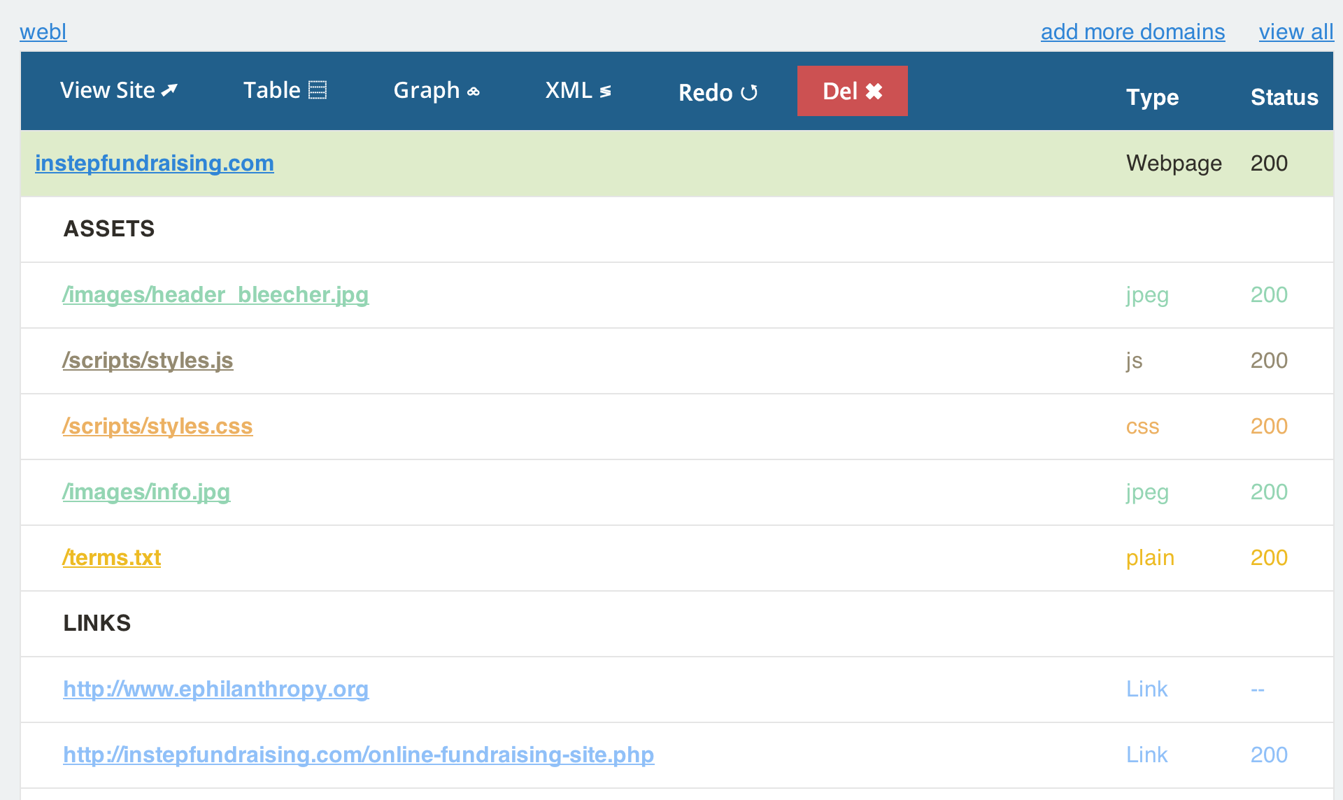 Found files table view